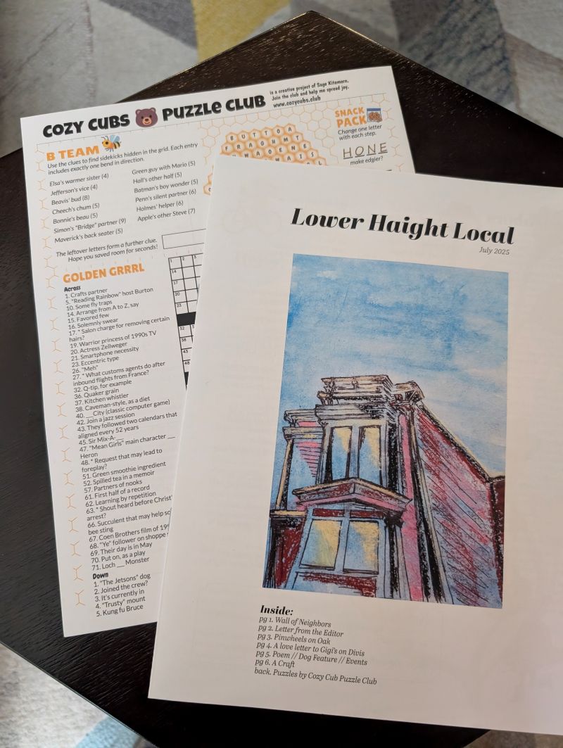 An issue of Lower Haight Local showing Cozy Cubs puzzle on the back